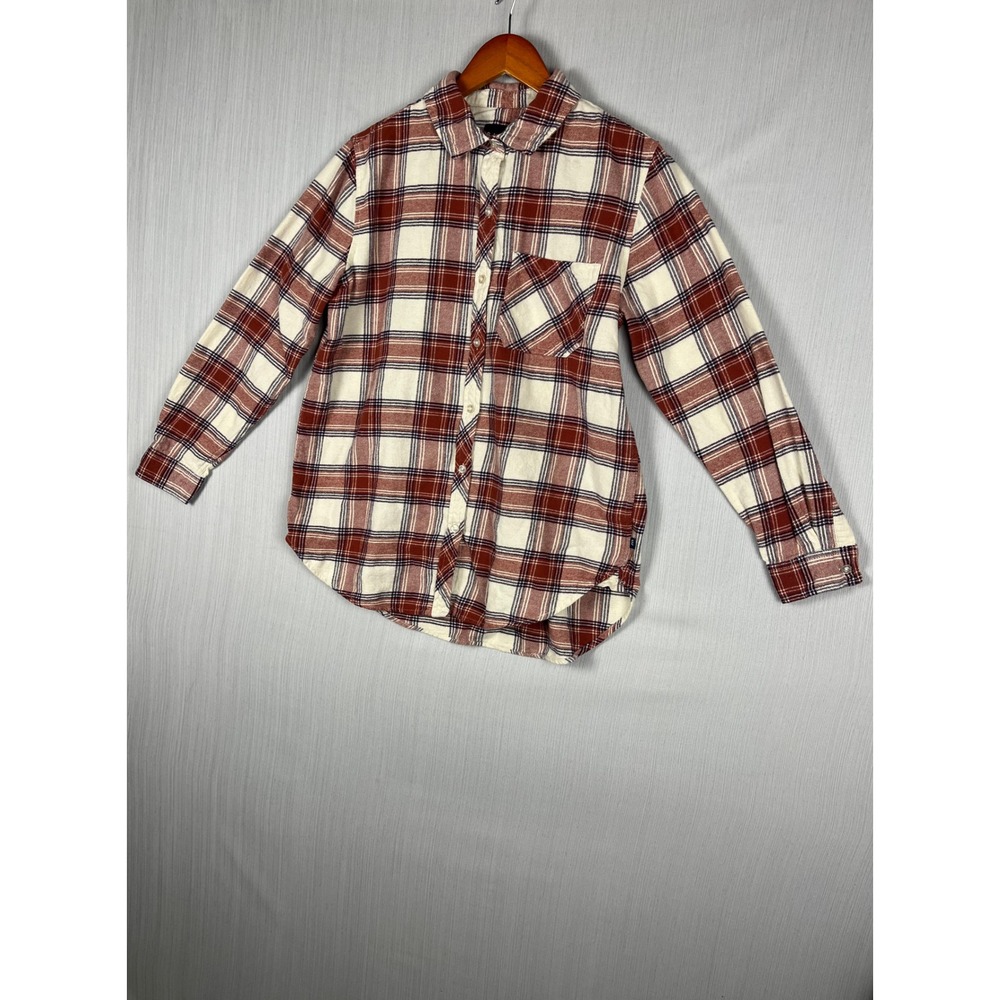 GAP Flannel Womens M Red‎ White Plaid Shirt Long Sleeve Casual Cabincore